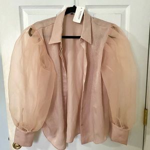 NEW! Button-Up Blouse w/Puffy Sleeves in Cream